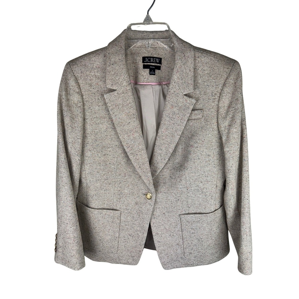 J.Crew Helena Blazer 8 Wool Silk Tweed Confetti Gold Button Jacket Tan Multi‎